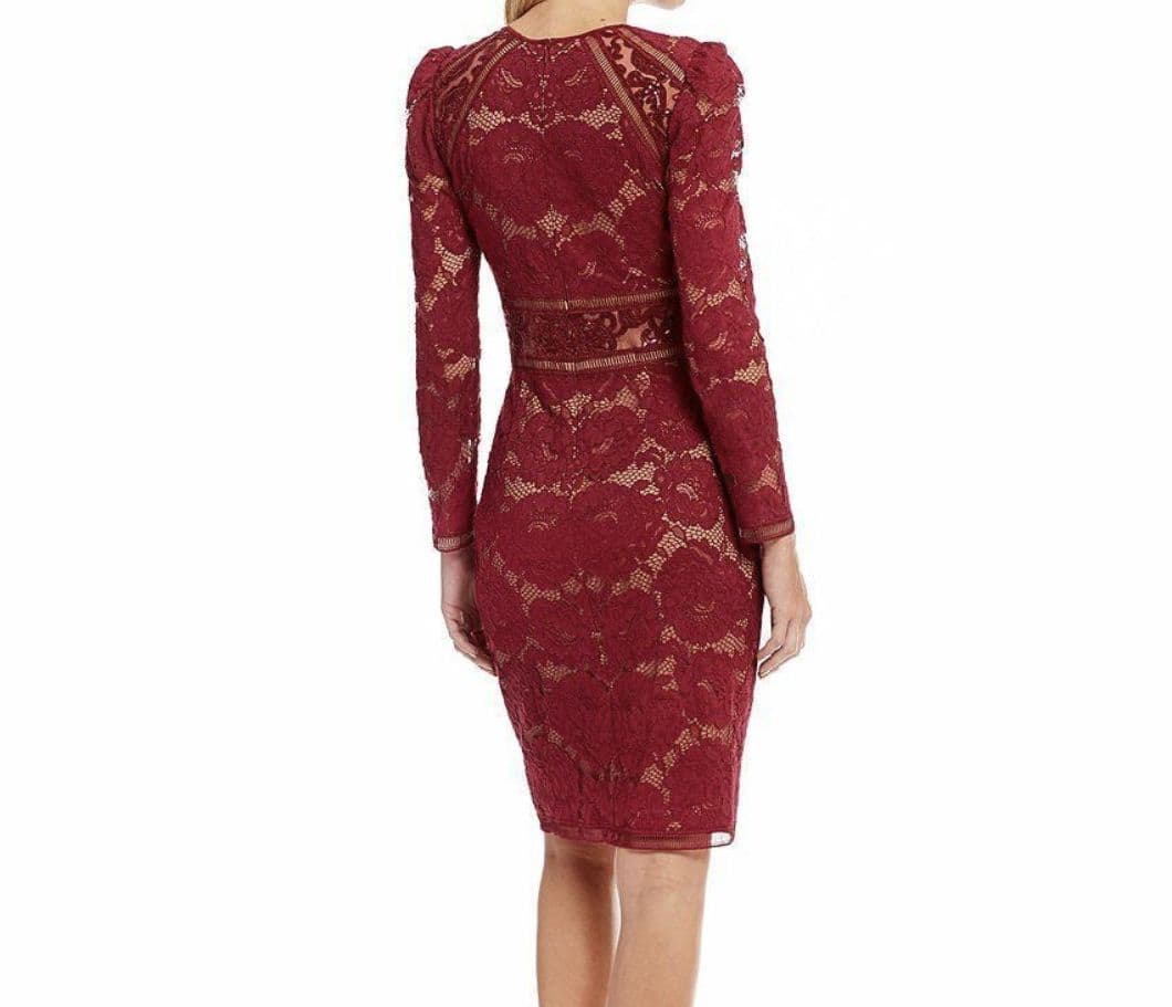 タダシショージ　8　レース膝丈　ワインレッド