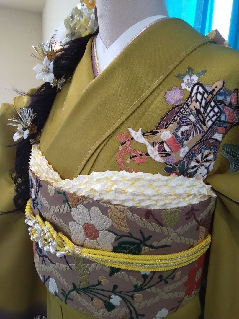 振袖フルセット、正絹成人式、新品未使用、重ね衿帯揚げ帯締め、帯