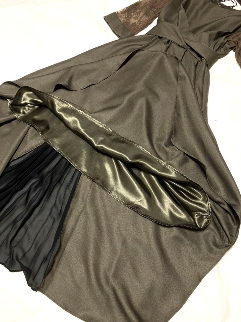 新品未使用✨POUR VOUS パーティーリボンドレス レーススリーブ カーキM