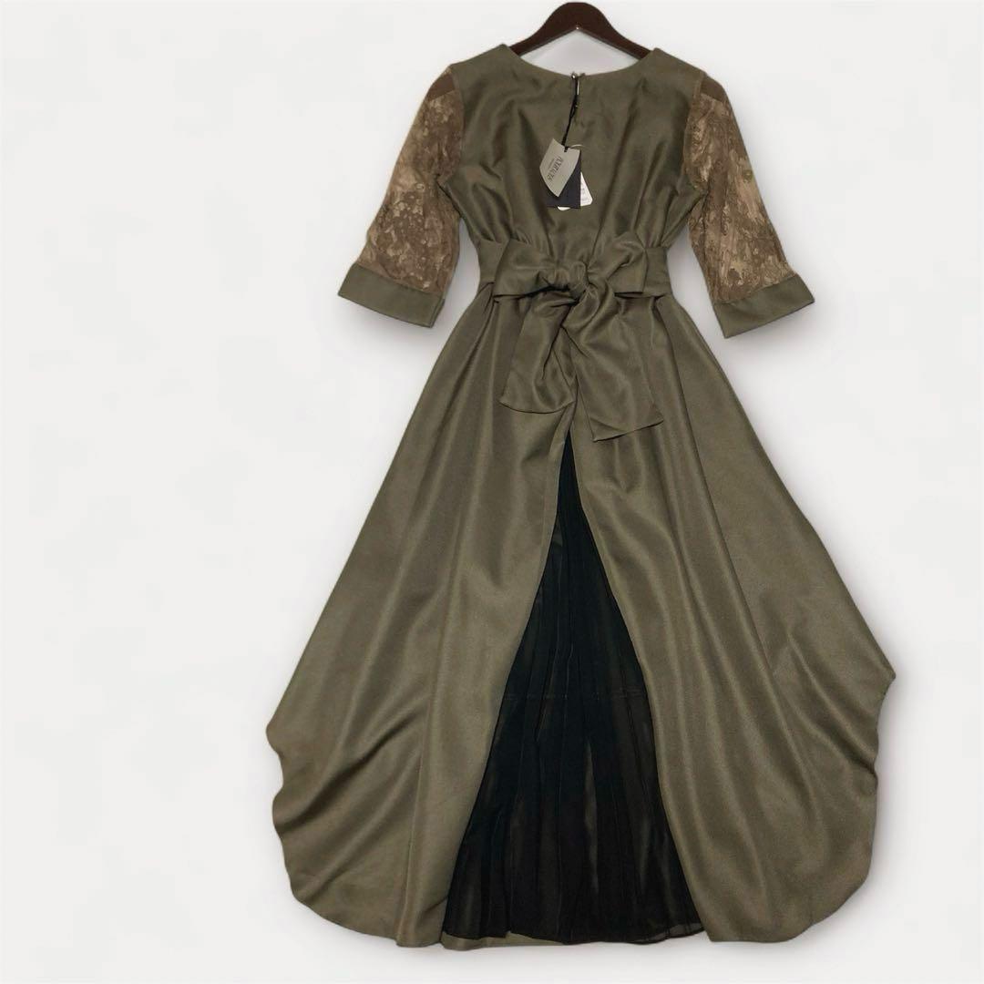 新品未使用✨POUR VOUS パーティーリボンドレス レーススリーブ カーキM