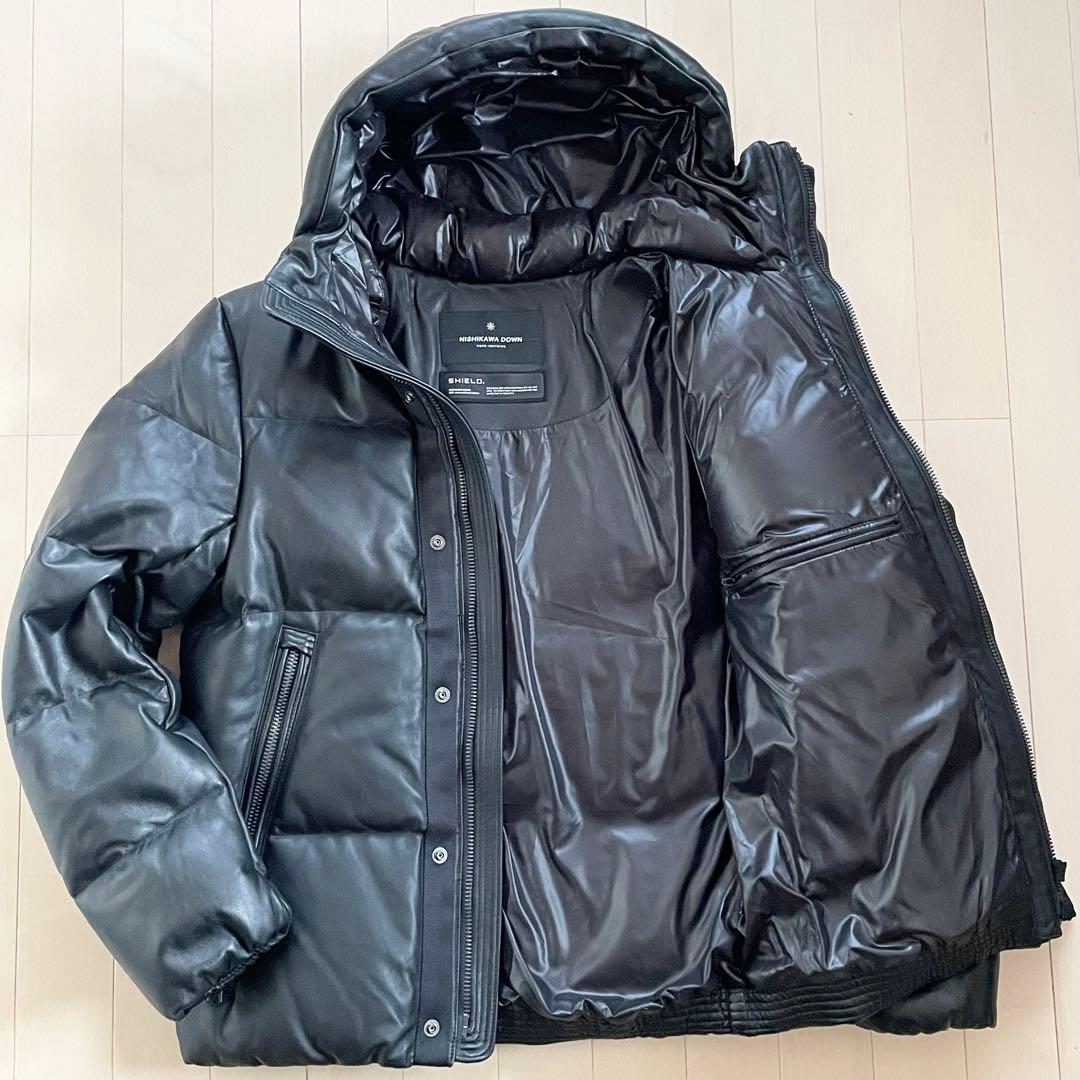 【極美品】ナノユニバース 西川ダウン ダウンジャケット ラムレザー G2 黒 M