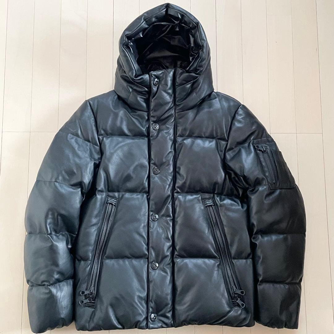 【極美品】ナノユニバース 西川ダウン ダウンジャケット ラムレザー G2 黒 M
