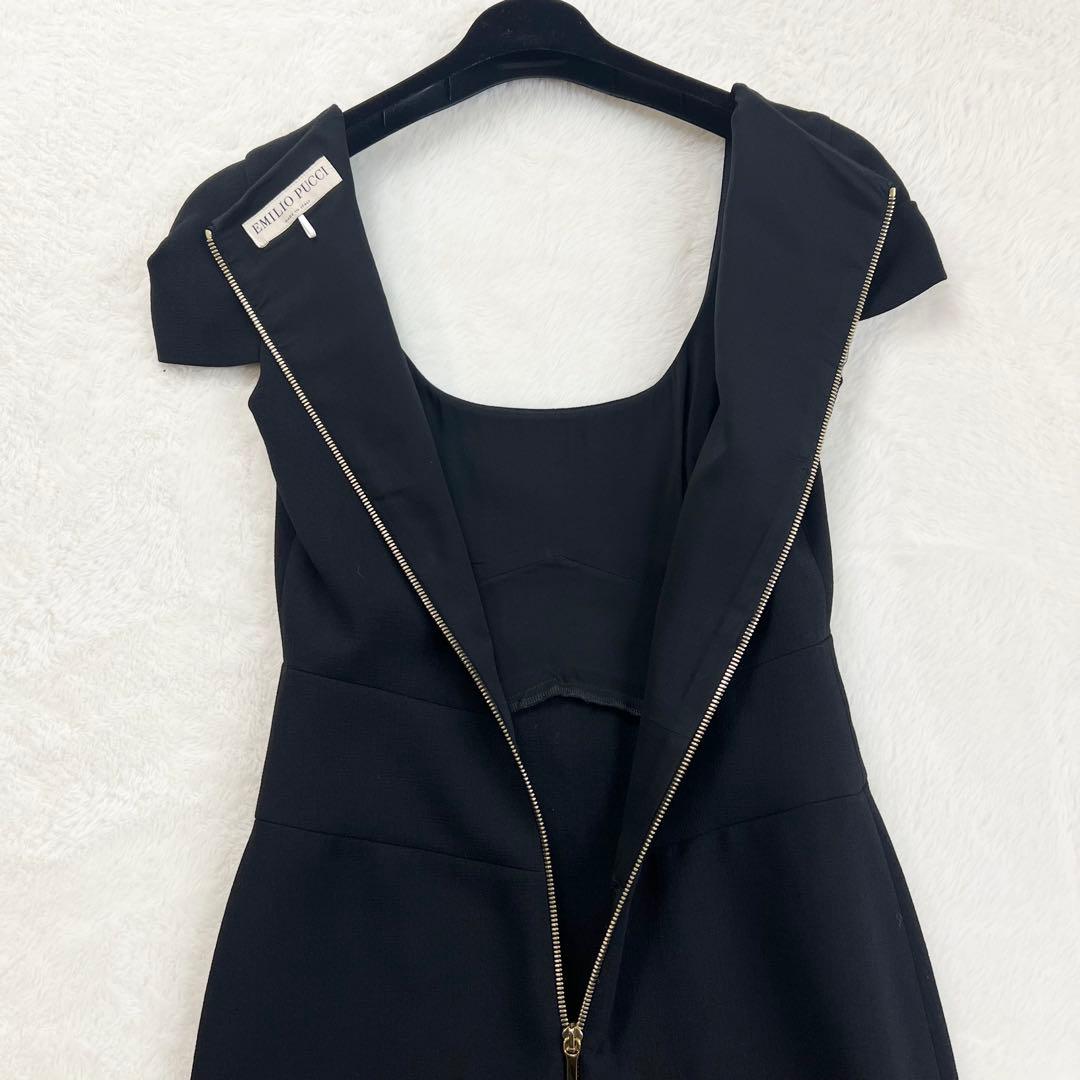 【エミリオプッチ】ウールバックジップフォーマルワンピース☆スクエアネック☆黒☆M