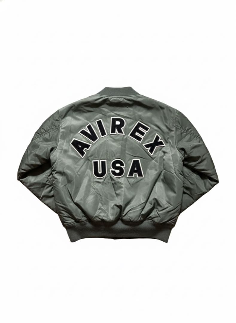 AVIREX　セージグリーン×オレンジ　Lサイズ　背面アーチロゴ
