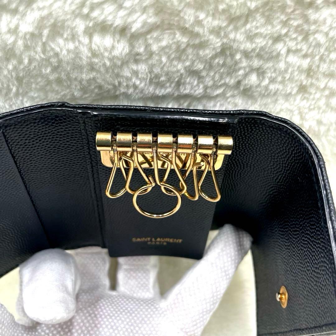 美品 サンローラン 6連 キーケース カサンドラ キャビアスキン 黒 付属品有