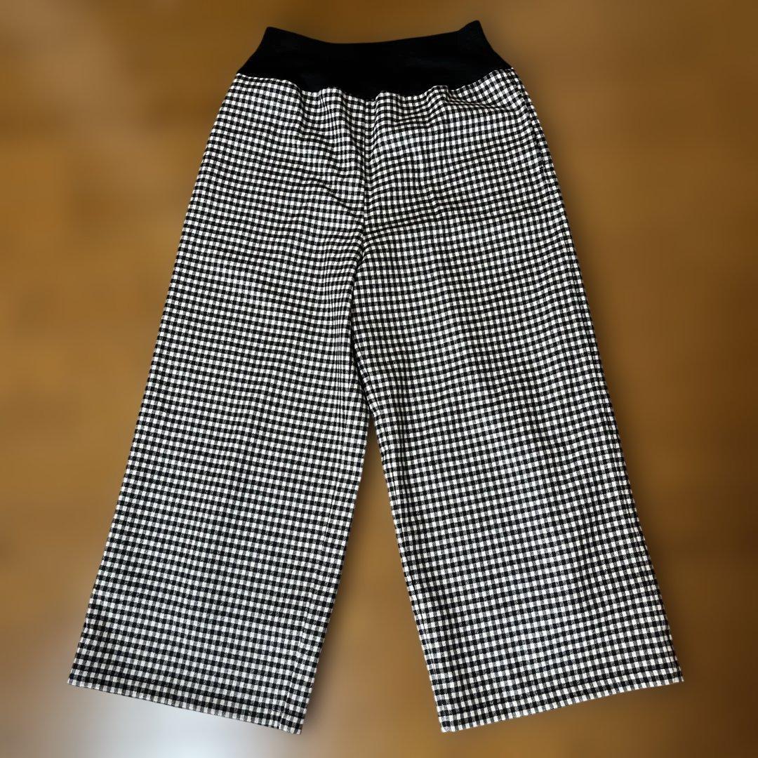 ウエストリブチェックパンツ　ブラック