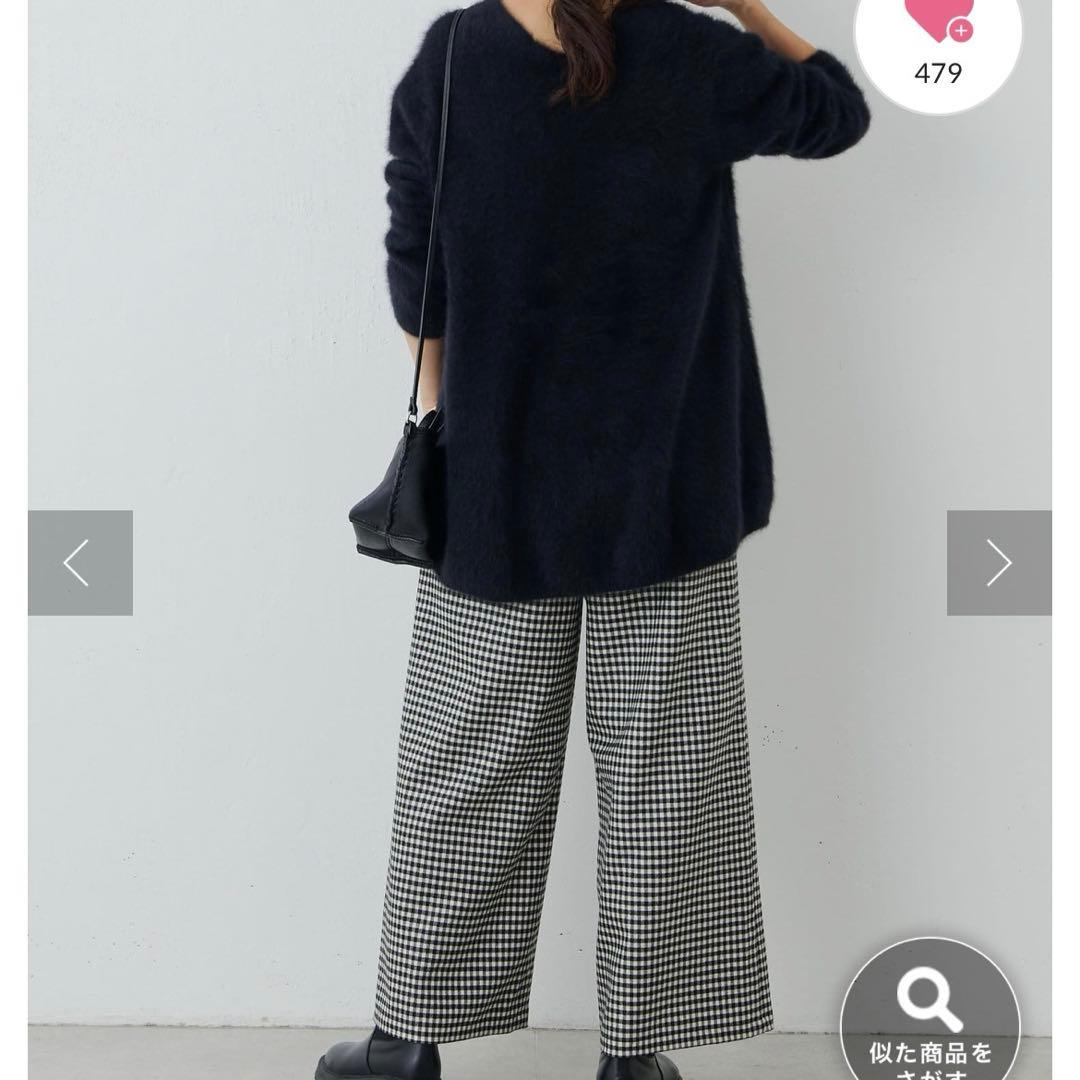 ウエストリブチェックパンツ　ブラック