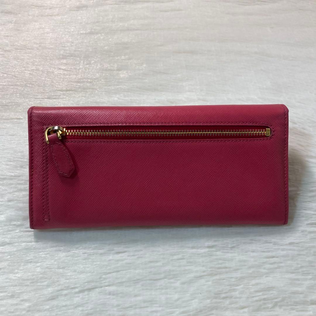希少デザイン　PRADA プラダ　トライアングル　三角ロゴ　ピンク　財布　ロング