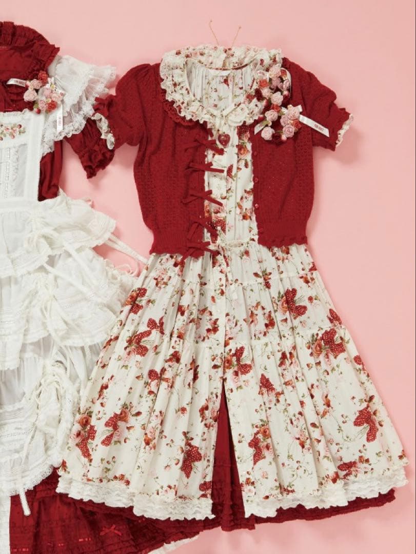 ピンクハウス❤️【未着用】リボンブーケプリントミディ丈ワンピース❤️