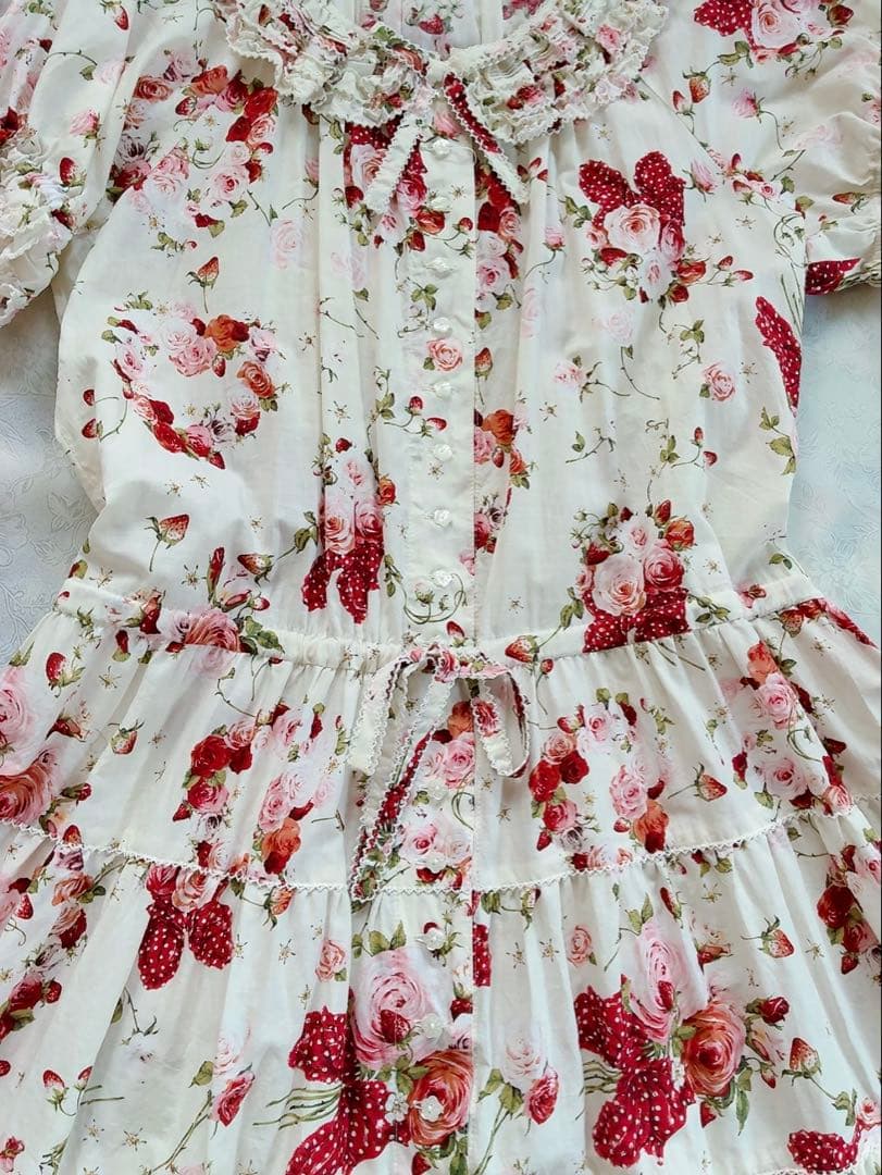 ピンクハウス❤️【未着用】リボンブーケプリントミディ丈ワンピース❤️