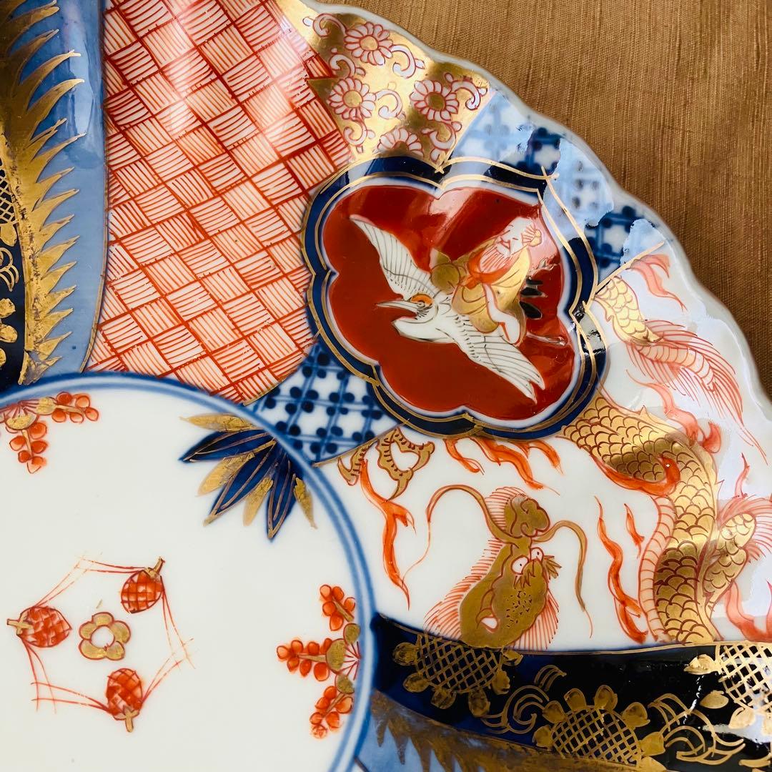 オールド深川製磁 皿 明治 大正 龍 鳳凰 松竹梅 古伊万里 ジャポニスム