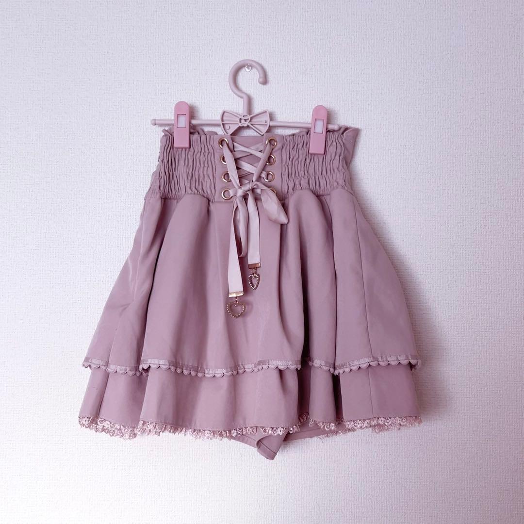 LIZLISA 地雷系 量産型 2連リボンベルトスカパン スカート ピンク