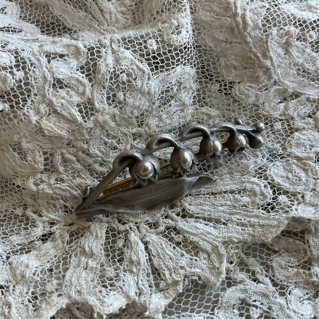 フランスアンティーク　すずらん　ハットピン　ブローチ　シルバー　銀