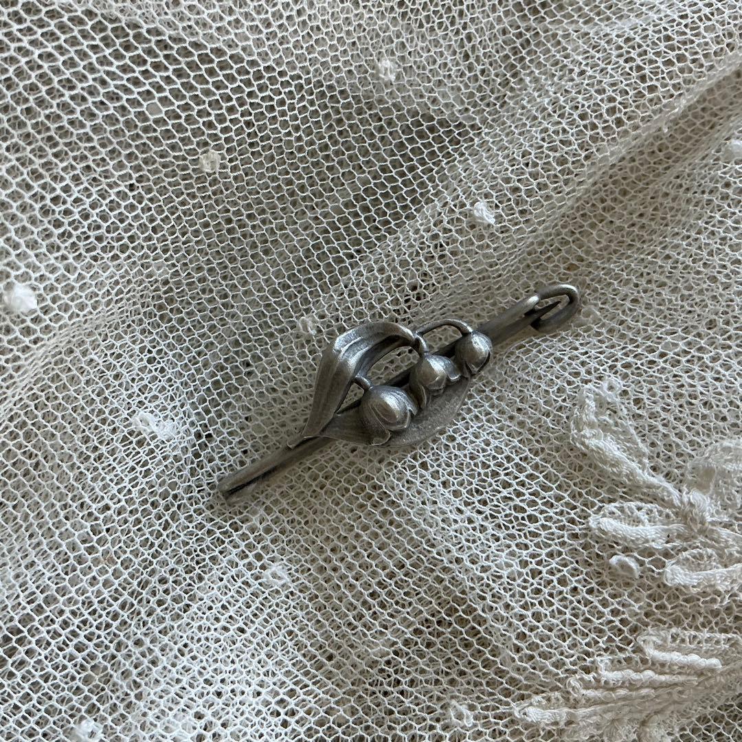 フランスアンティーク　すずらん　ハットピン　ブローチ　シルバー　銀