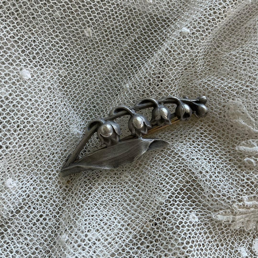 フランスアンティーク　すずらん　ハットピン　ブローチ　シルバー　銀