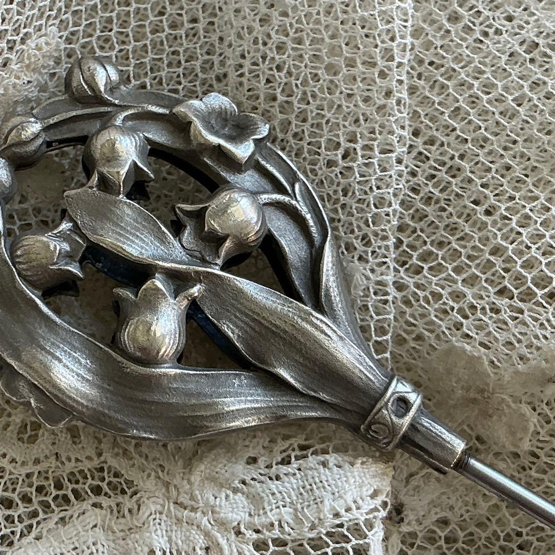 フランスアンティーク　すずらん　ハットピン　ブローチ　シルバー　銀