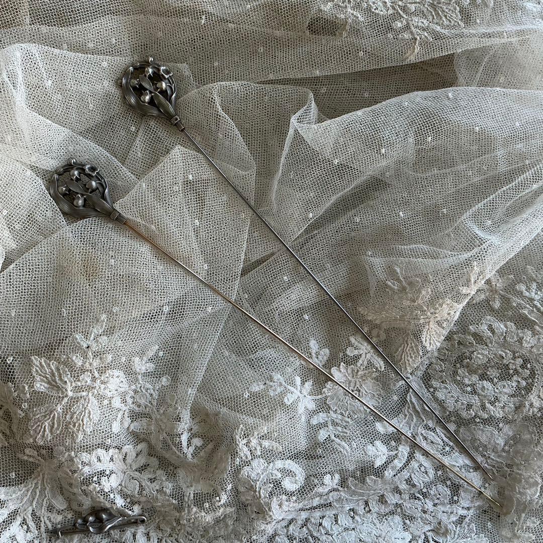 フランスアンティーク　すずらん　ハットピン　ブローチ　シルバー　銀