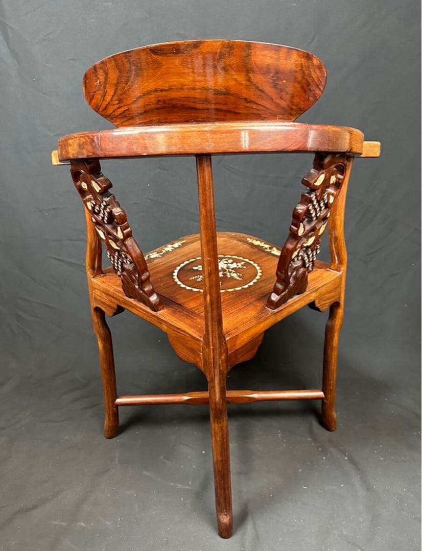 高級家具 螺鈿細工 花梨 中国美術 サイドテーブル 椅子2客 唐木 家具