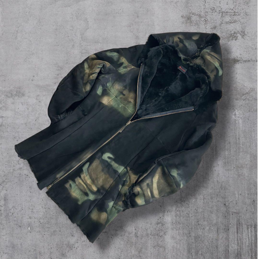イタリア製　モッズコート カモ柄　羊革　y2kサイバー　ストリート　アーカイブ