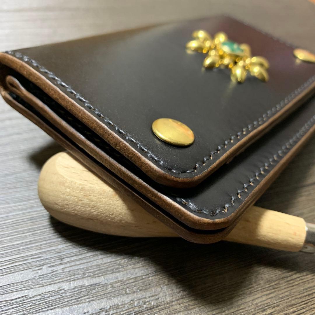 トラッカーウォレット　ミドル　クロムエクセル　スタッズ　レザークラフト