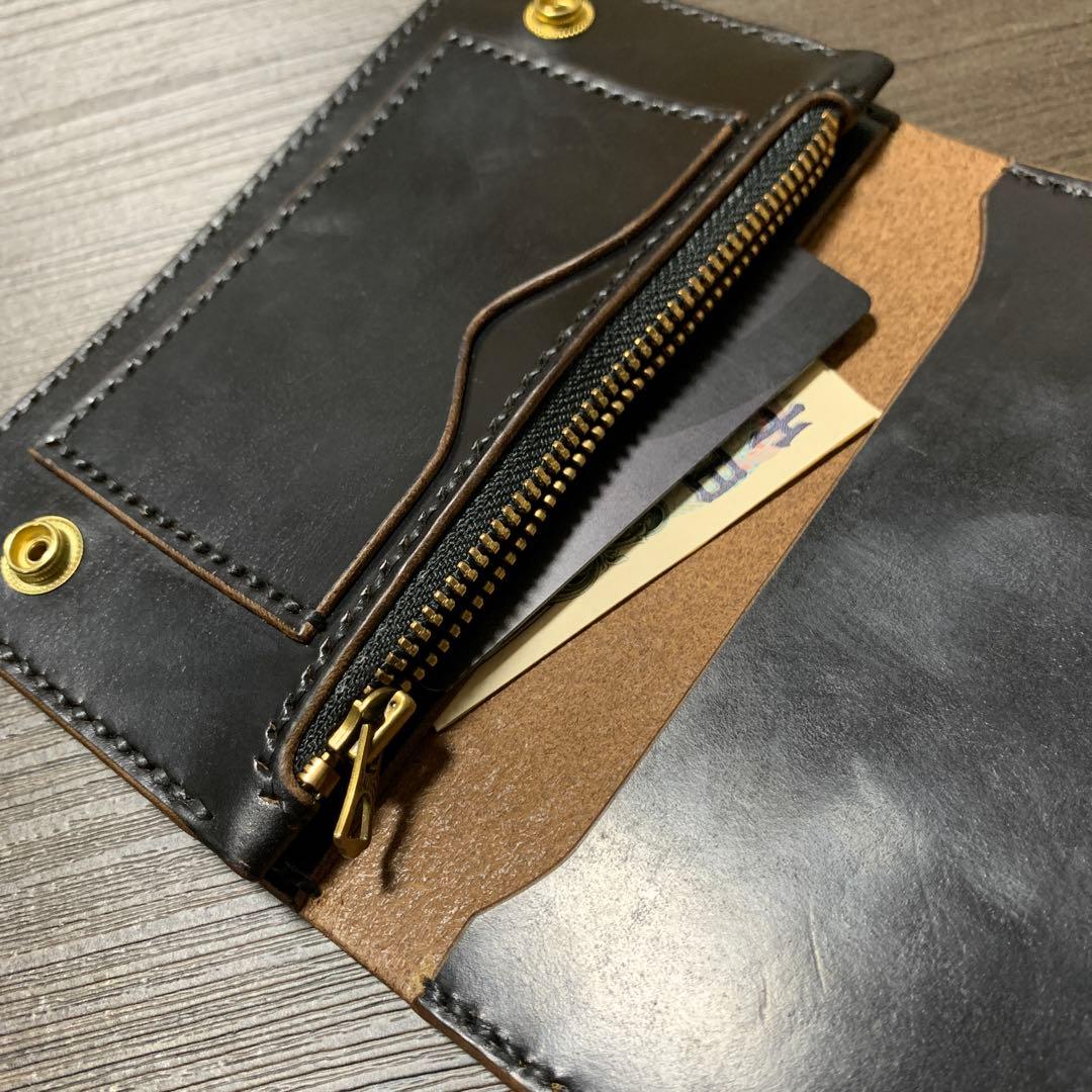 トラッカーウォレット　ミドル　クロムエクセル　スタッズ　レザークラフト