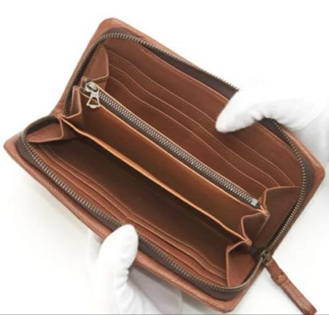 【新品未使用】ゴートヌメ　ラウンドファスナー　長財布　レンガ　genten