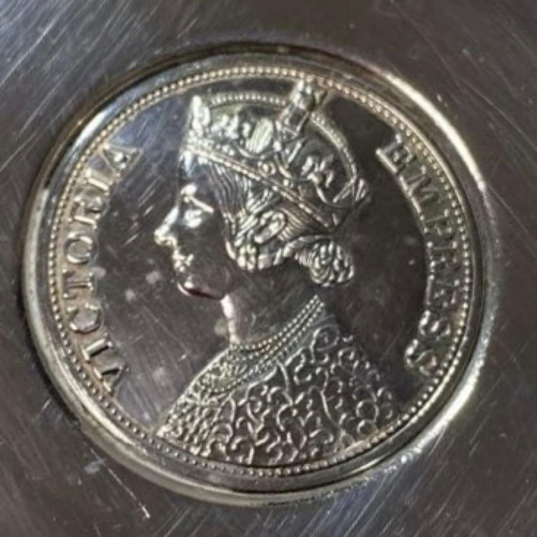 ビクトリア女王 純銀  モチーフ皿、インドONE RUPEE