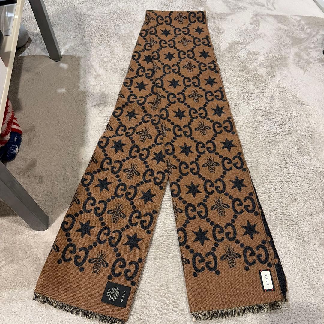 美品】GUCCI BEE STAR GG 総柄 ウールマフラー17時まで限定