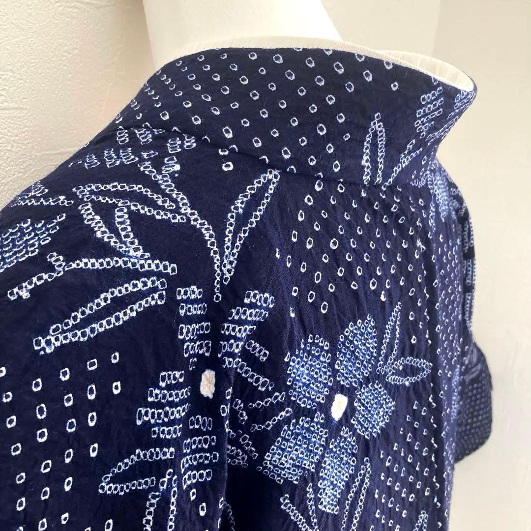 有松鳴海絞り　浴衣　手縫い　濃紺　身丈160cm 裄69cm No.7-110