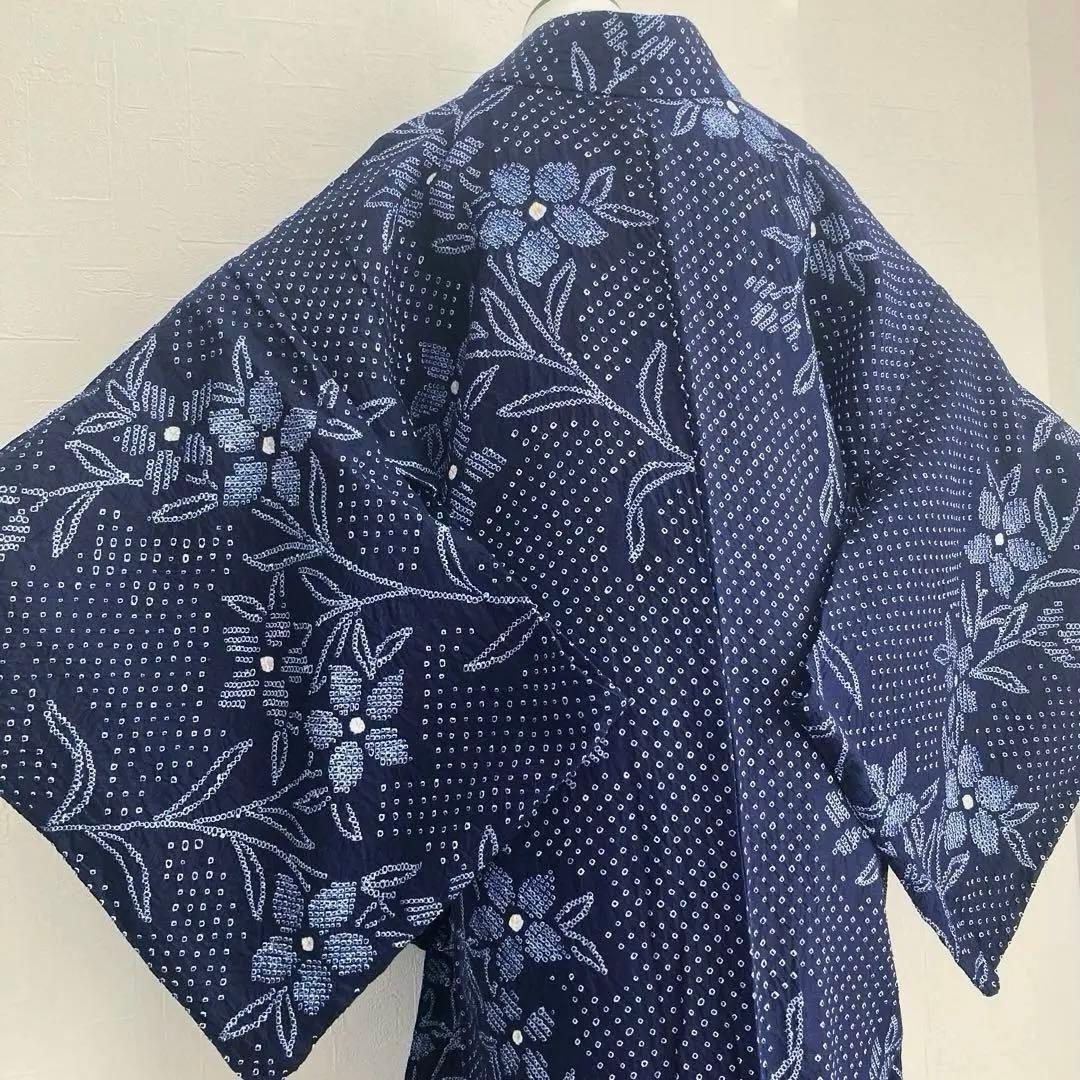 有松鳴海絞り　浴衣　手縫い　濃紺　身丈160cm 裄69cm No.7-110