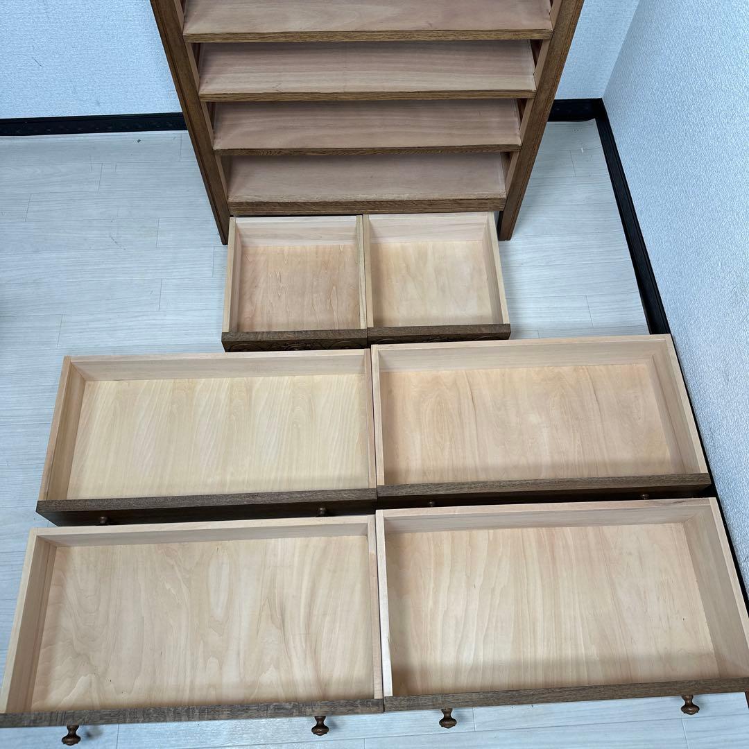 極美品 葉山ガーデン 花柄 ミドルチェスト オーク材 レリーフ 手作家具 i4※