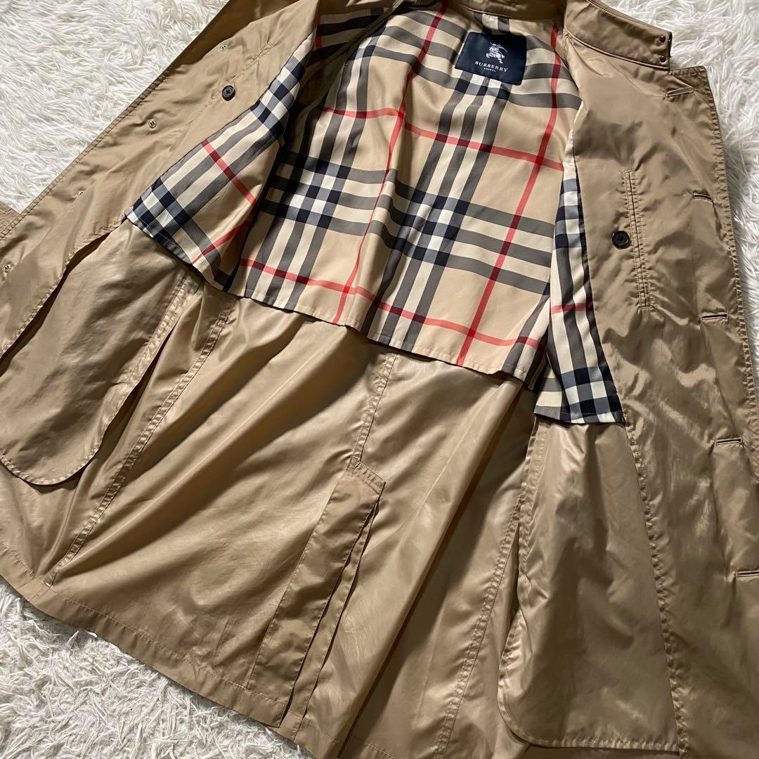 美品】バーバリーロンドン　ステンカラーコート　ベルト付き　ノバチェック　軽量　M
