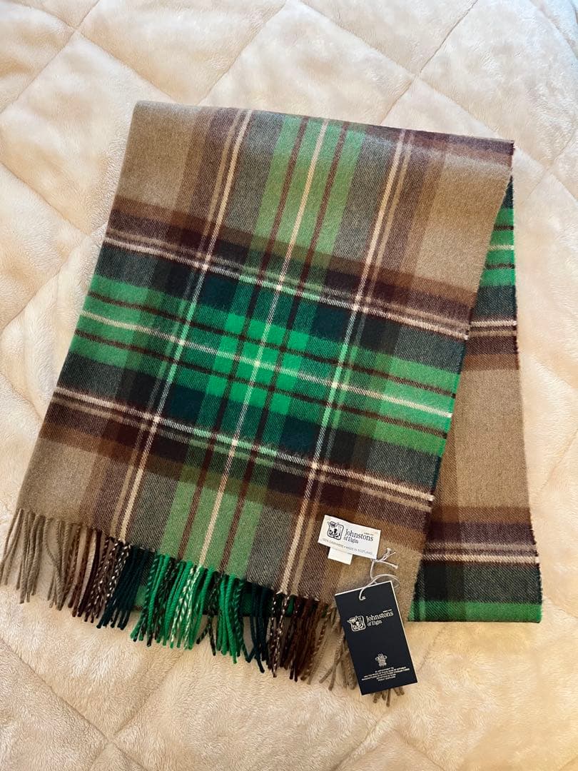 新品　ジョンストンズ　ブラウングリーンスチュワート 大判ストールAU4175