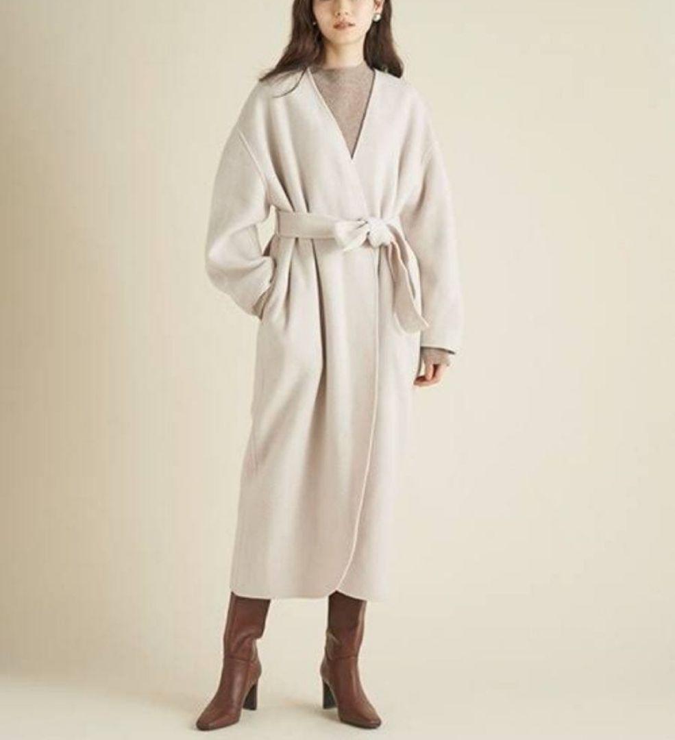 春カラー ミラオーウェン 袖ボリューム接結ノーカラーコート ふっくら袖