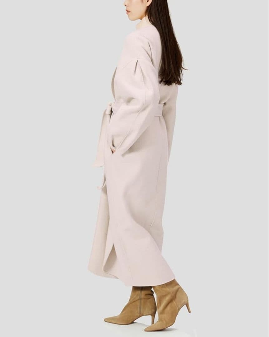 春カラー ミラオーウェン 袖ボリューム接結ノーカラーコート ふっくら袖