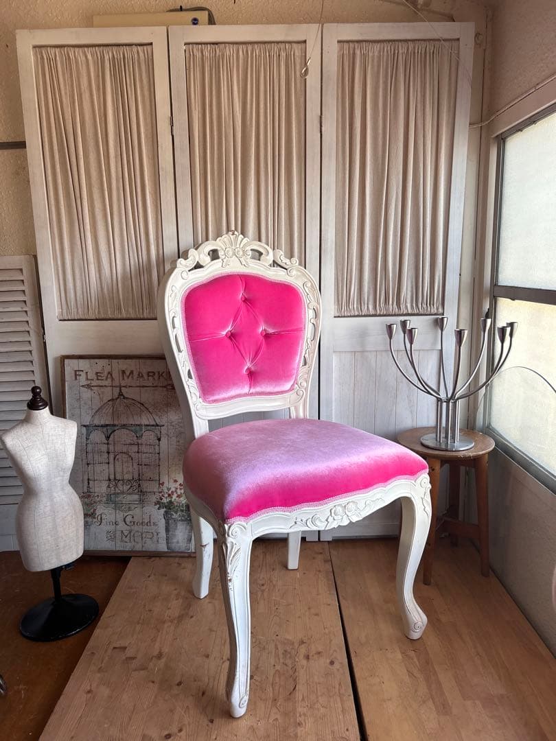 ロココ調　椅子　プリンセス　姫　ダイニングチェアB　ピンク　アンティーク