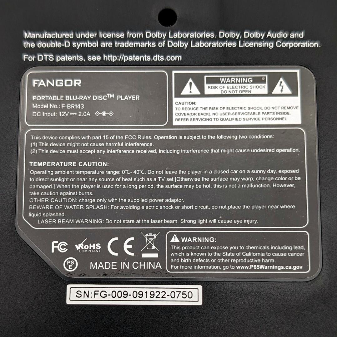 FANGOR F-BR143 ポータブルブルーレイプレーヤー