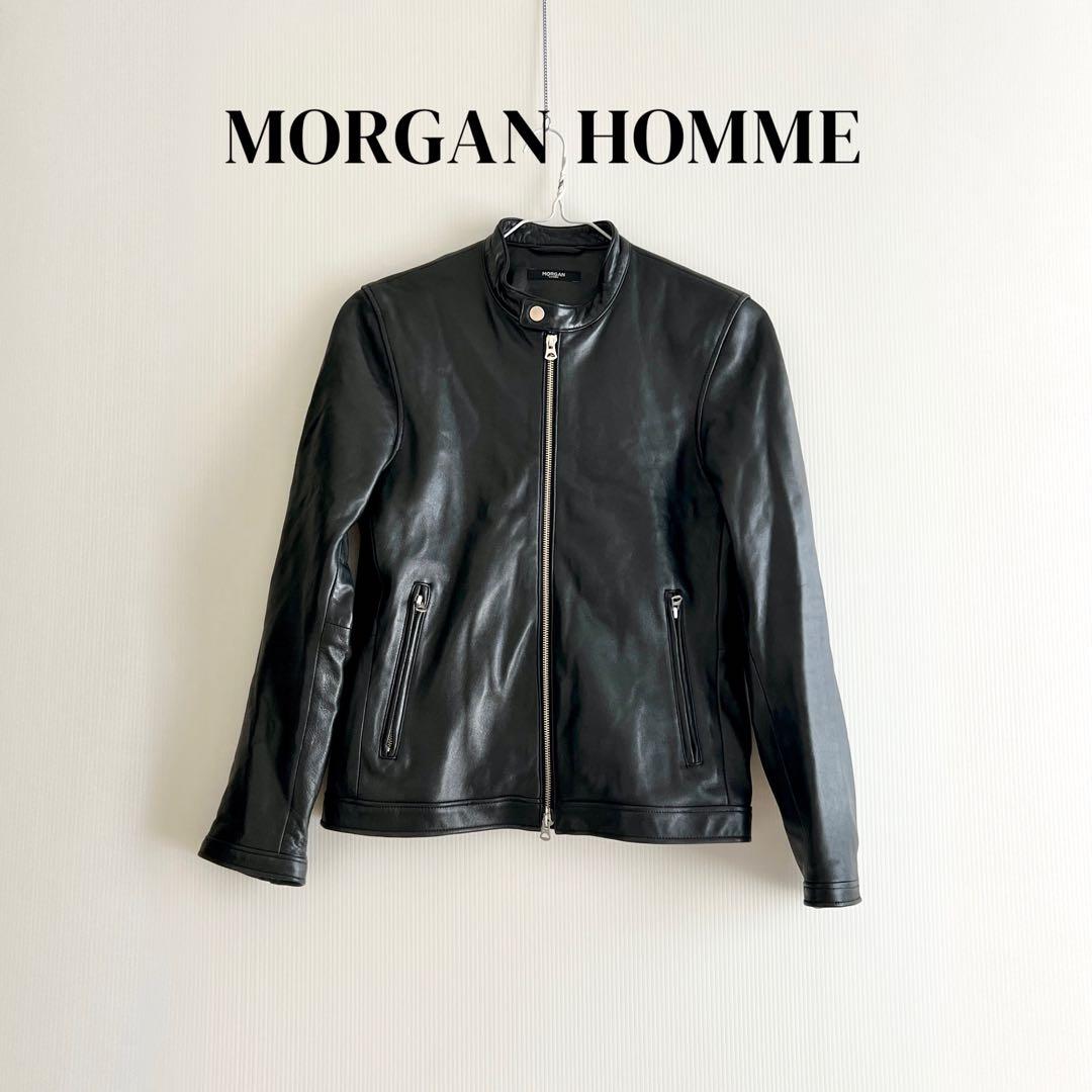 MORGAN HOMME レザー シングルライダースジャケット 羊皮 XL 濃茶