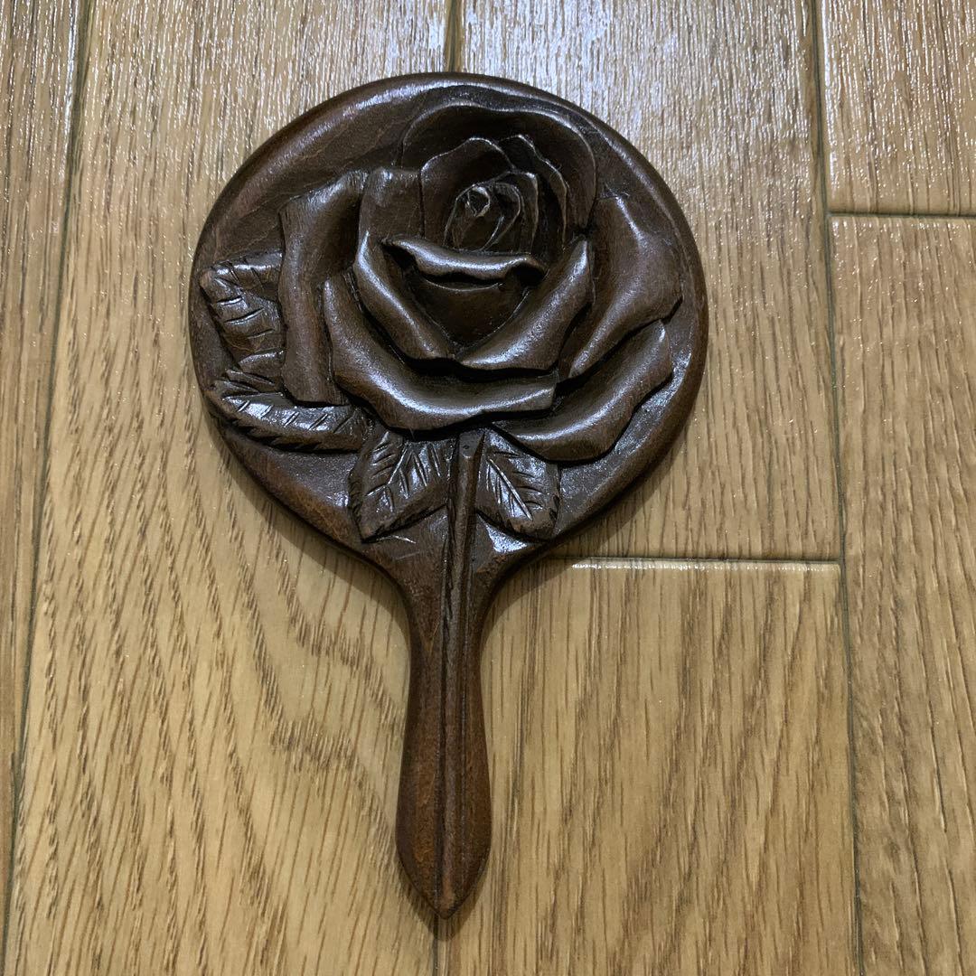 アンティーク 手鏡 ミラー 昭和レトロ 木製 ビンテージ - メルカリ