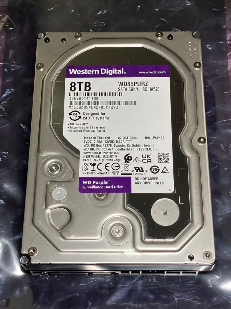 ウェスタンデジタル 8TB パープル 5640RPM WD 2025年製