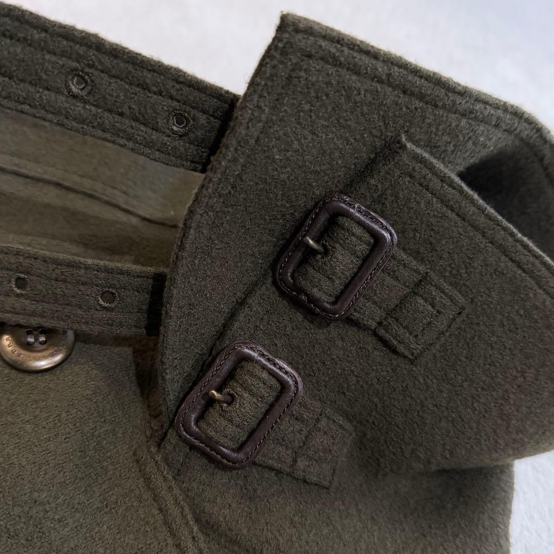 バーバリーロンドン　ポンチョ　ケープコート　ウール　ノバチェック　レザー　カーキ