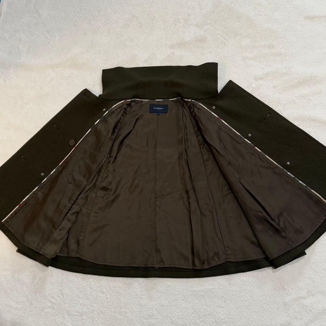 バーバリーロンドン　ポンチョ　ケープコート　ウール　ノバチェック　レザー　カーキ