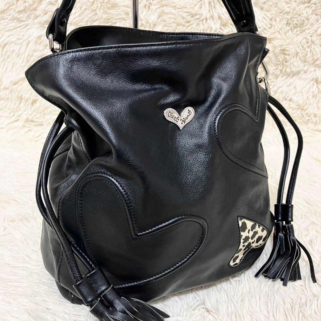 【美品】 シンクビー 巾着 2way ラインストーン レザーブラック