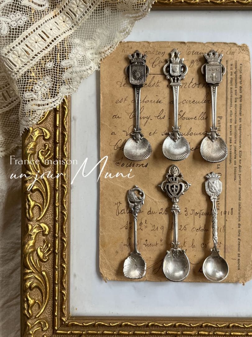◆SALE◆フランスアンティーク｜ソルトスプーン6本シルバー銀ミニチュア幸運