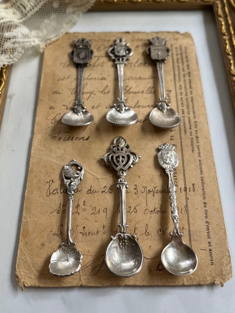 ◆SALE◆フランスアンティーク｜ソルトスプーン6本シルバー銀ミニチュア幸運