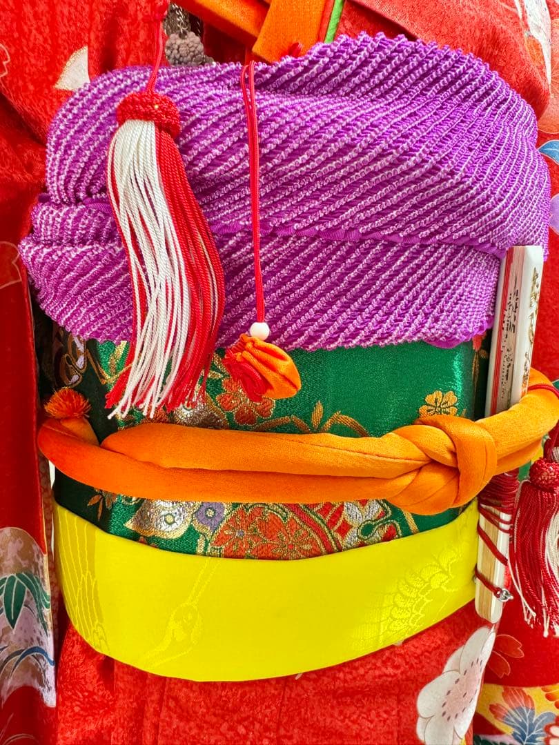 7歳七五三　フルセット　赤系着物　草履バッグ付き