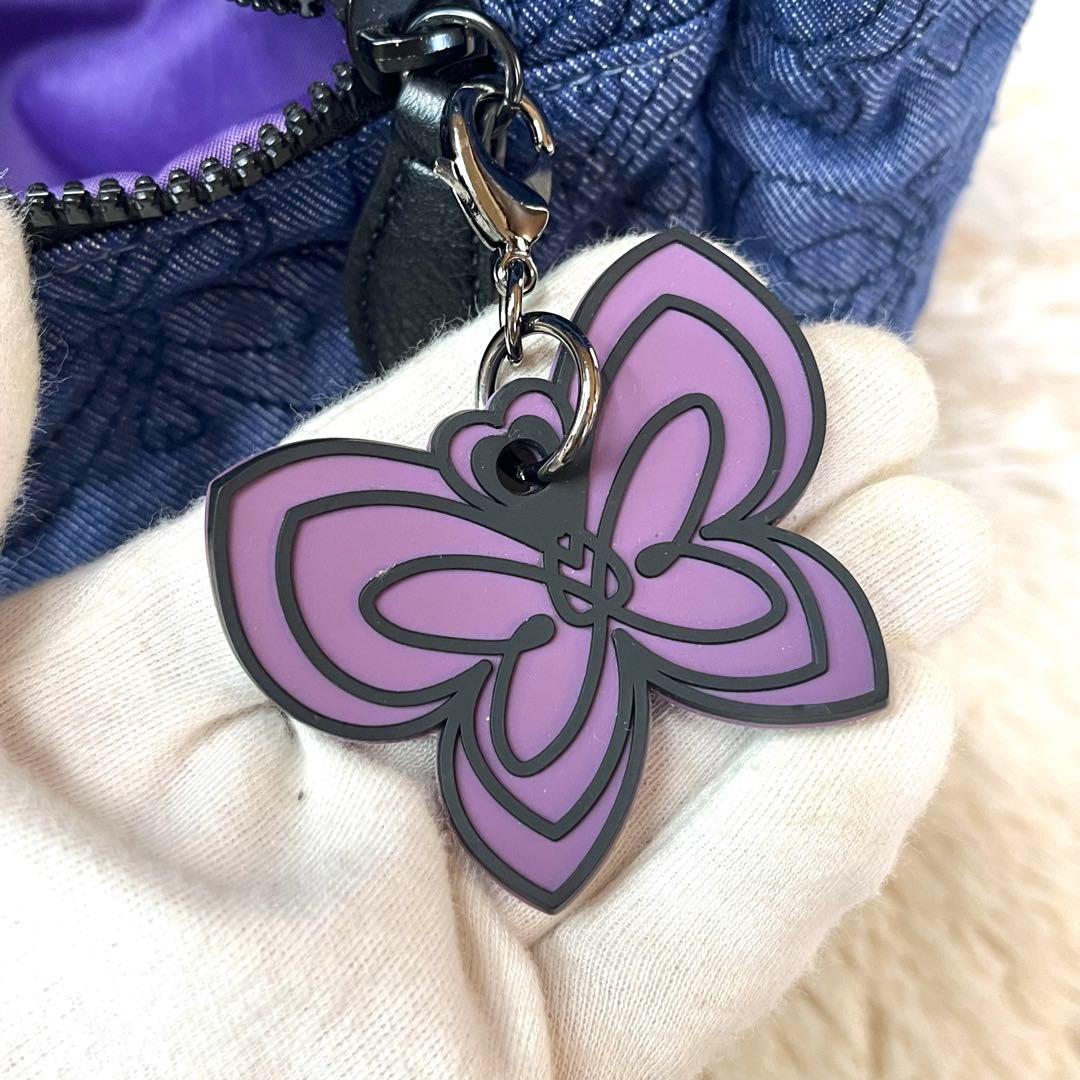 アナスイ リュック 蝶チャーム バタフライキルトデニム　ネイビー