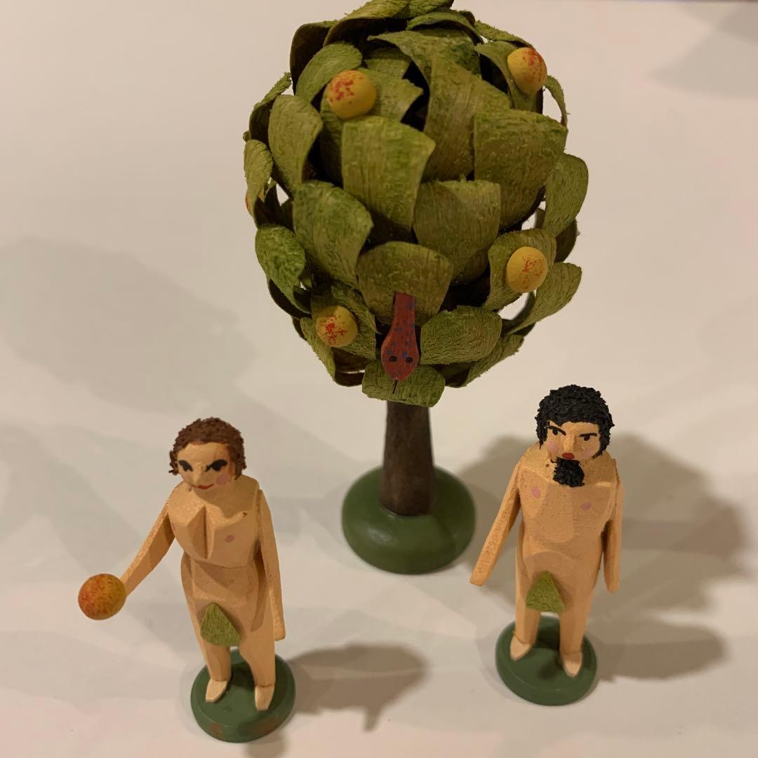 アトリエニキティキ ドイツ エルツ地方 木彫り人形 アダムとイブ