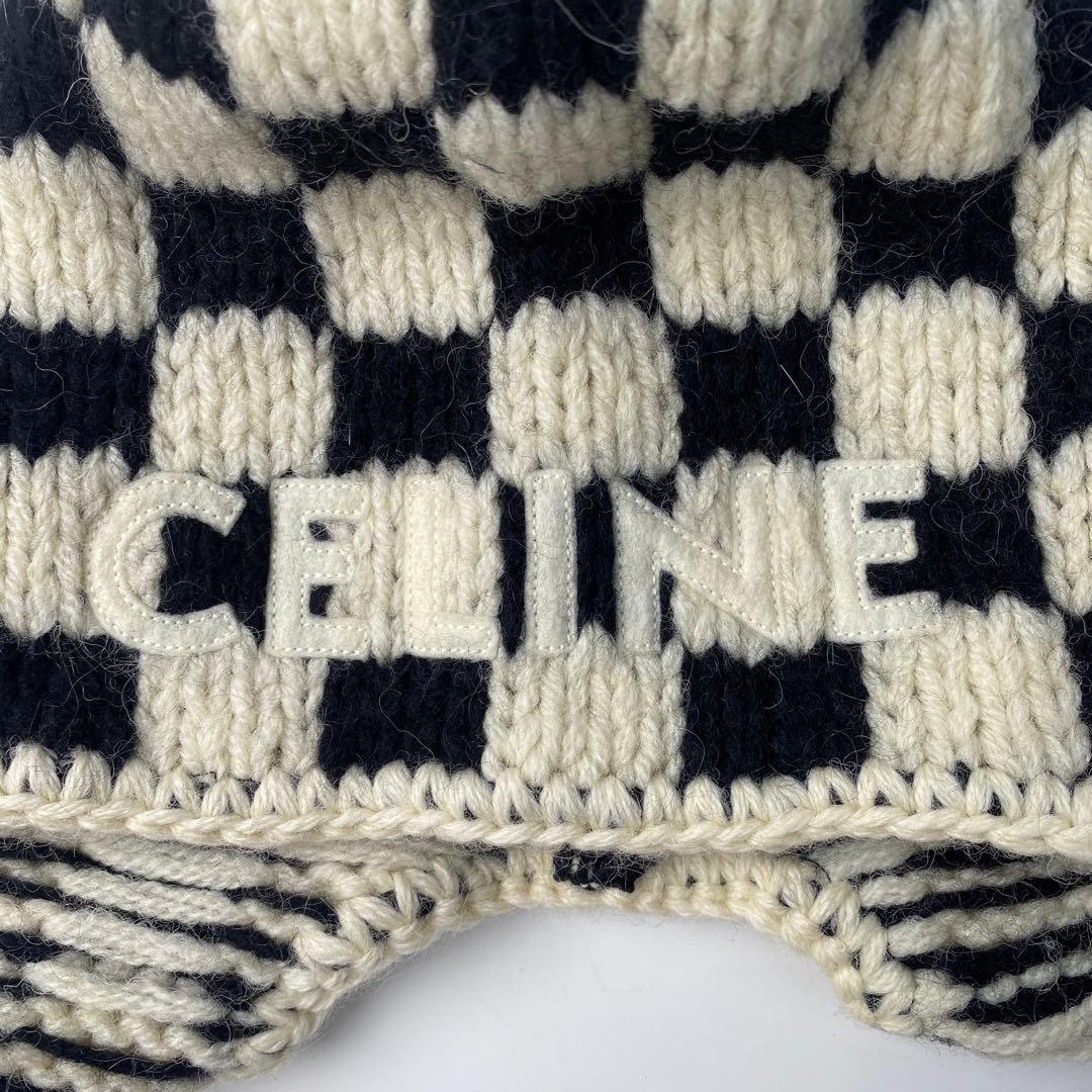 セリーヌCELINE チェック ニット ロゴ キャップ