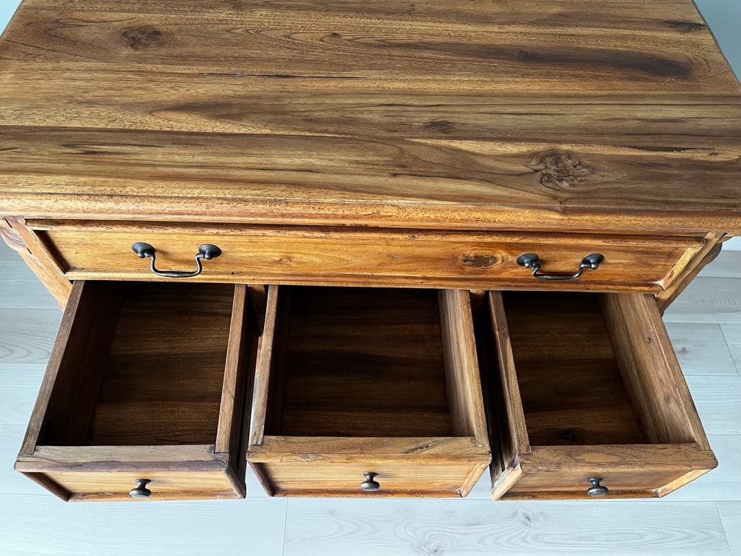 10月末まで【送料込】ヴィンテージ調 チーク無垢材コンソール チェスト 店舗什器